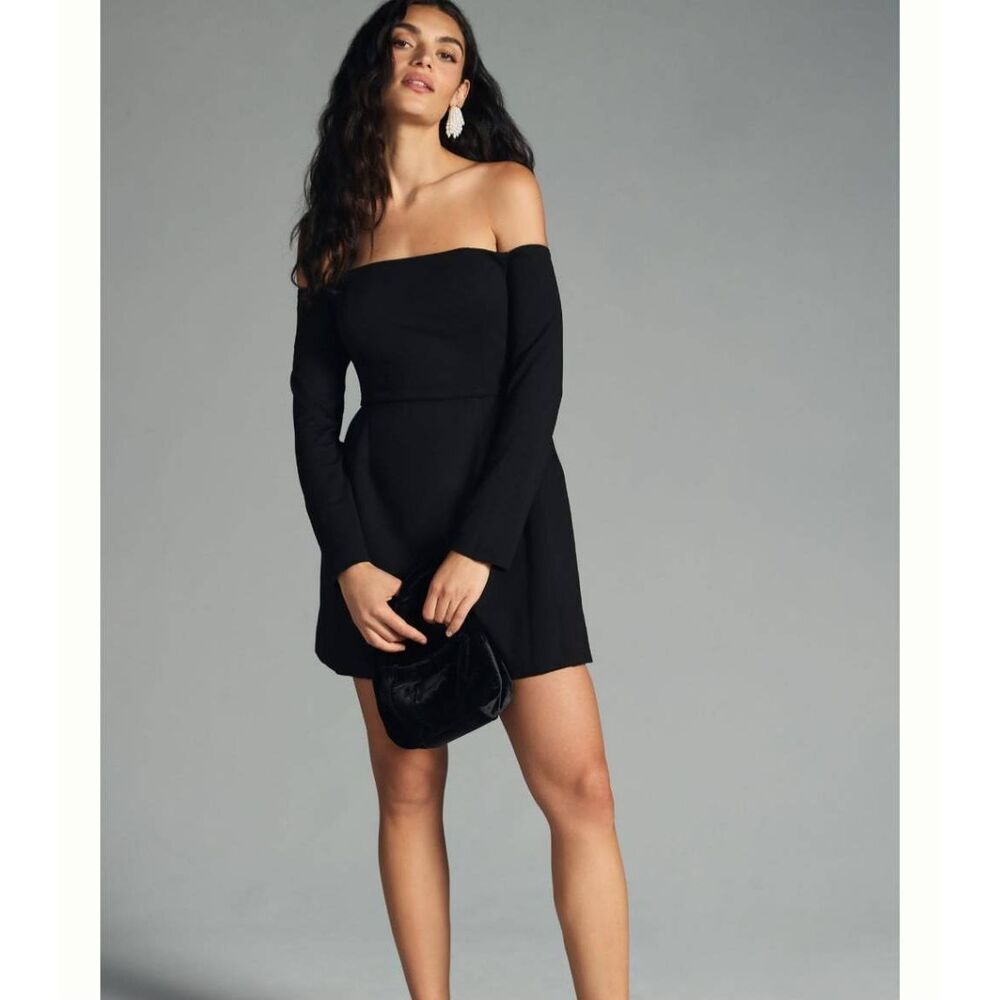 Anthropologie Black Off-Shoulder Mini Dress
